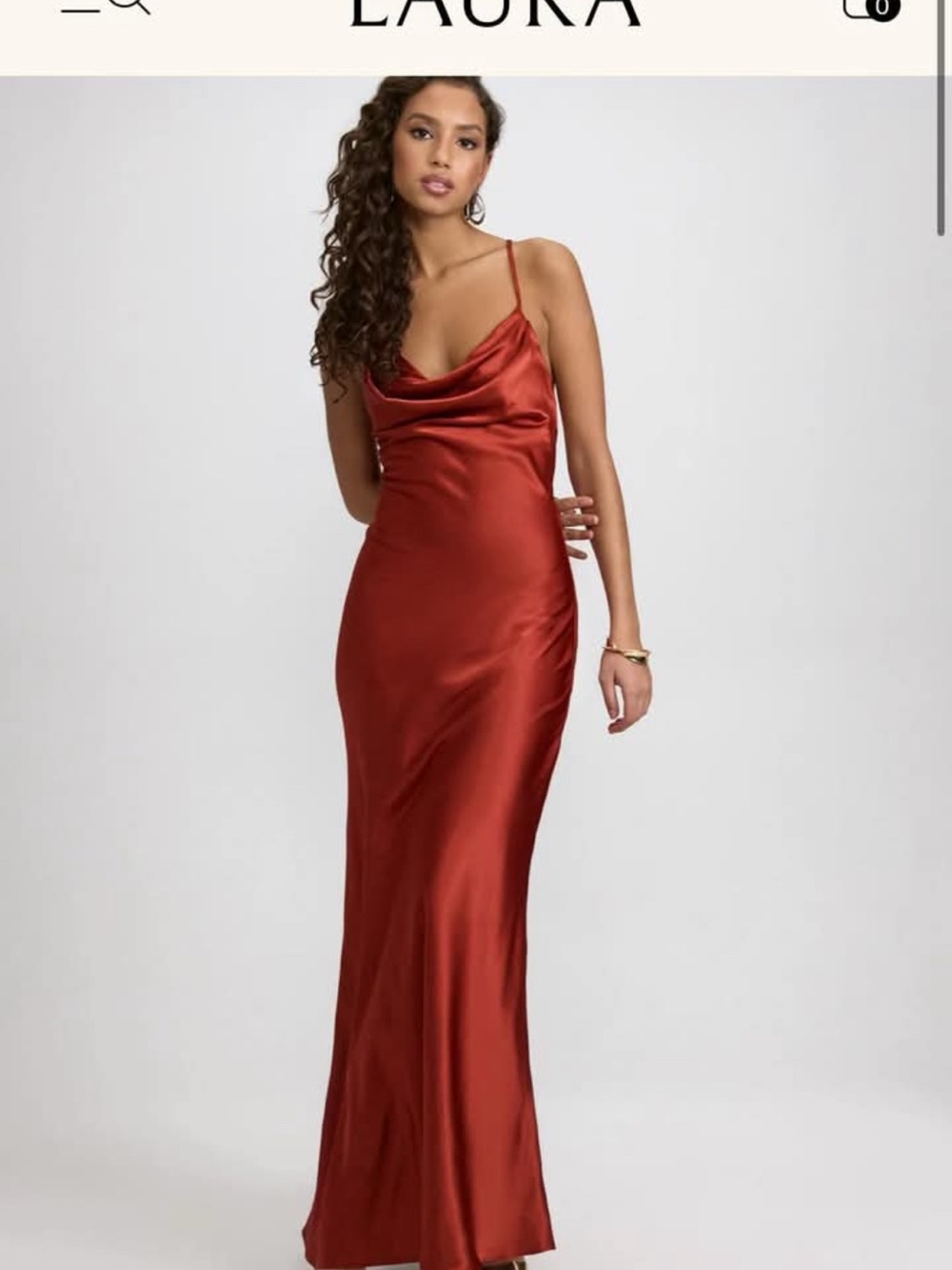 Aura Satin Cowl Maxi Dress in Burnt Orange